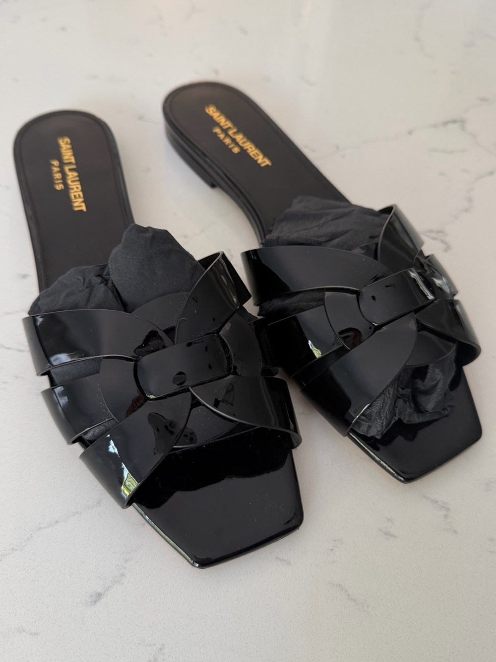 YSL Black Patent Leather Tribute Mules - Picture 2 of 10